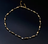 Vintage 18K Torpedo Link Platinum Bezel Set Old European Cut Diamond Stationed Necklace, 2.25 CTW, 16.5", Gift for Her