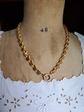 Victorian 14K Solid Yellow Gold Ornate Floral Link Book Chain Necklace, Collar Locket Chain, 20" Statement Necklace