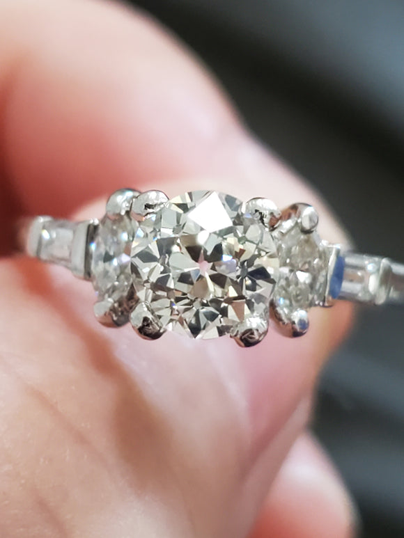 Vintage 0.91 CT GIA Certified J VS1 Old European Cut Diamond Platinum Engagement Ring,  Size 6