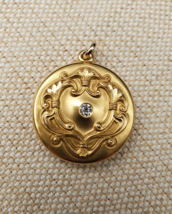 Antique Victorian Edwardian 14K Solid Gold 0.15 CT Old European Cut Diamond Wedding Locket, Monogram MEW, Circa 1900