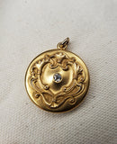 Antique Victorian Edwardian 14K Solid Gold 0.15 CT Old European Cut Diamond Wedding Locket, Monogram MEW, Circa 1900, Gift for Her