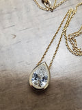 14K Yellow Gold Bezel Set 1.01 CT GIA H SI1 Pear Diamond Pendant Necklace by David Klass, 16, 17 and 18 inches Adjustable Length