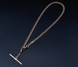 Antique 14K Solid Rose Gold Curb Link Watch Chain with T-bar, 17.25 Inches, Choker Necklace, Watch Fob Locket Chain