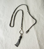 Antique Victorian Sterling Silver Rolo Link Watch Chain with Oversized Shepherd Hook and Tassel Pendant