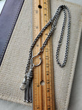 Antique Victorian Sterling Silver Rolo Link Watch Chain with Oversized Shepherd Hook and Tassel Pendant
