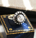 Reserved Large Antique 1900s 14K Gold Silver Dutch Rose Cut Diamond Cluster Ring, Engagement Ring, Cocktail Halo Flower Ring, Size 6.25-6.5