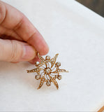 Antique Victorian 14K Yellow Gold 0.83 CTW Old Cut Diamond Seed Pearl Starburst Pin Brooch Pendant