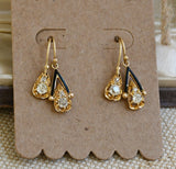 Redesigned Antique 18K Old Mine Cut Diamond Black Enamel Dormeuse Drop Pierced Earrings, 0.50 CTW