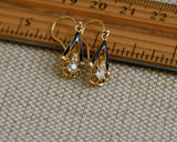 Redesigned Antique 18K Old Mine Cut Diamond Black Enamel Dormeuse Drop Pierced Earrings, 0.50 CTW