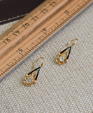 Redesigned Antique 18K Old Mine Cut Diamond Black Enamel Dormeuse Drop Pierced Earrings, 0.50 CTW