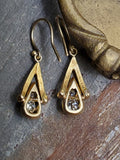 Redesigned Antique 18K Old Mine Cut Diamond Black Enamel Dormeuse Drop Pierced Earrings, 0.50 CTW