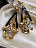 Redesigned Antique 18K Old Mine Cut Diamond Black Enamel Dormeuse Drop Pierced Earrings, 0.50 CTW