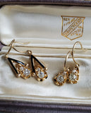 Redesigned Antique 18K Old Mine Cut Diamond Black Enamel Dormeuse Drop Pierced Earrings, 0.50 CTW