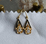 Redesigned Antique 18K Old Mine Cut Diamond Black Enamel Dormeuse Drop Pierced Earrings, 0.50 CTW