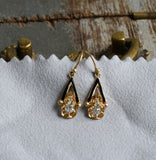 Redesigned Antique 18K Old Mine Cut Diamond Black Enamel Dormeuse Drop Pierced Earrings, 0.50 CTW