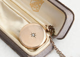 Antique Victorian 10K Solid Gold Diamond Starburst Round Shape Photo Locket, Monogram JJB, Gift for Her