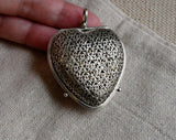 Large Antique Victorian Sterling Silver Heart Shape Vinaigrette Keepsake Locket, Full Hallmark 1889, Gift for Her