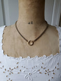 Antique Victorian 12K-14K Solid Gold Double Interlocking Link Collar Chain Necklace, Locket Watch Chain, Choker, 17.5 Inches