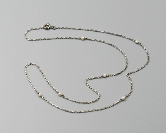 Estate Solid Platinum Seed Pearl Link Chain Necklace, 18
