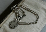 Antique English Sterling Silver Trombone link Watch Chain, Choker Necklace