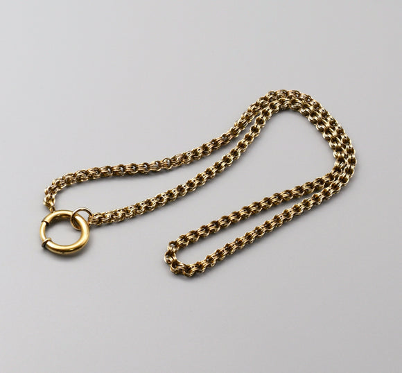 Antique Victorian 12K-14K Solid Gold Double Interlocking Link Collar Chain Necklace, Locket Watch Chain, Choker, 17.75 Inches