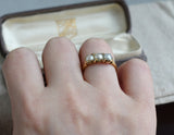 Antique 18K Yellow Gold Split Pearl Rose Cut diamond Three Stone Ring, Size 6-6.25