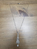 Antique Edwardian Platinum 14K Filigree Bezel-Set GIA 1.04Ct I SI1 Old European Cut Diamond Necklace