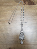 Antique Edwardian Platinum 14K Filigree Bezel-Set GIA 1.04Ct I SI1 Old European Cut Diamond Necklace