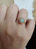 Antique Victorian 14K Fire Opal Rose Cut diamond Halo Engagement Conversion Ring, Size 5.75, Gift for Her