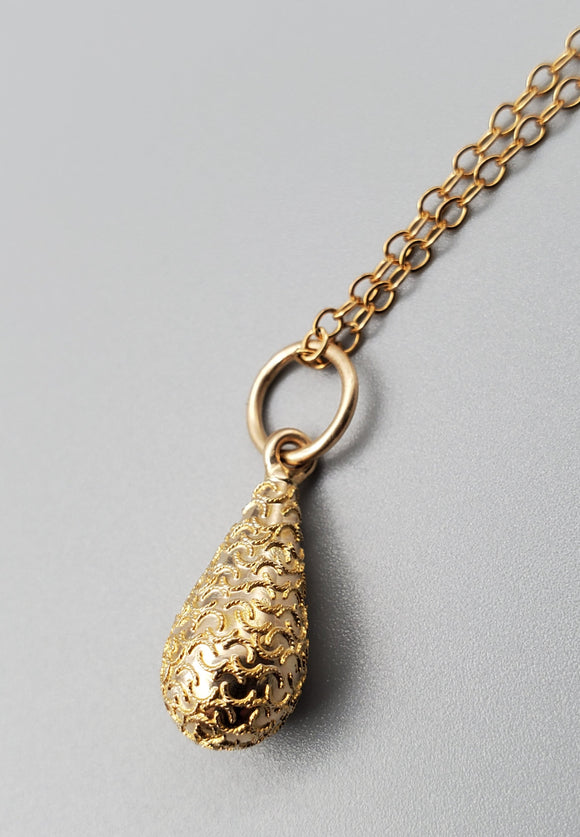 Antique Victorian 14K Teardrop Textured Conversion Charm Pendant Necklace, Gift for Her