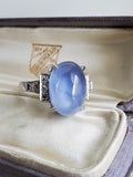 Vintage Antique Art Deco Platinum Diamond Star Sapphire Cabochon 17.83 CTW Engagement Cocktail Ring, Adjustable Size 7-9, Gift for Her