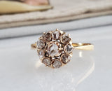 Vintage Antique French 18K Gold Rose Cut Diamond Flower Halo Cluster Cocktail Ring, Engagement Ring, Size 8-8.5