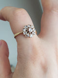 Vintage Antique French 18K Gold Rose Cut Diamond Flower Halo Cluster Cocktail Ring, Engagement Ring, Size 8-8.5