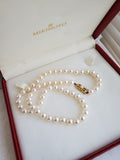 Classic Mikimoto Akoya Pearl Single Strand Necklace, 7mm-7.5mm, Hand Knotted, 18K Yellow Gold Pearl Clasp, 18 Inches