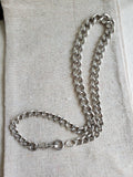 Antique English Sterling Silver Graduated Curvy Curb Link Albert Watch Chain, 16 Inches