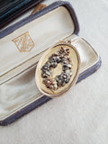 Antique Victorian 15K 15CT Solid Gold Wreath Oval Locket, Ornate Floral Metal Work, Circa 1880s