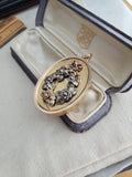 Antique Victorian 15K 15CT Solid Gold Wreath Oval Locket, Ornate Floral Metal Work, Circa 1880s