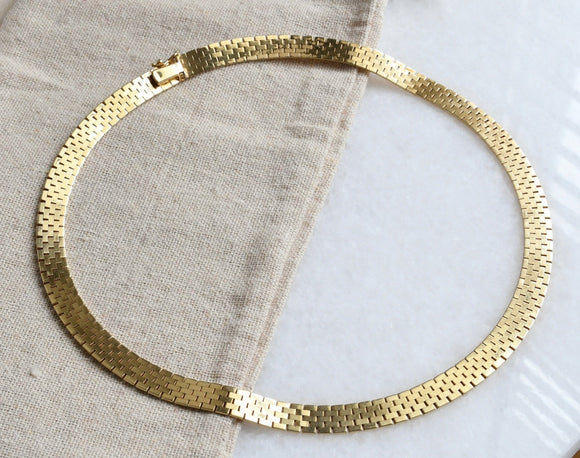 Vintage 14K Panther Chain Collar Necklace, Layer Necklace, Choker, 16&1/8 Inches, Gift for Her