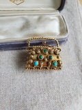 Vintage 14K Turquoise Purse Locket, Gold Charm Pendant, Gift for Her