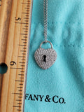 Retired Authentic Tiffany & Co Platinum Diamond Heart Lock Charm Pendant Necklace, Gift for Her