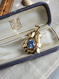 Vintage 1940s Art Deco Retro 18K Gold Blue Spinel Geometric Charm Pendant, Gift for Her