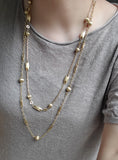 Vintage 14K Brushed Gold Ornate Link Long Layering Chain Necklace, 32.25 Inches, Gift for Her