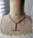 Antique 10K Solid Rose Gold Oval Curvy Link Watch Chain Choker Necklace, 16.75", Gift for Her