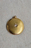 Antique Victorian Edwardian 10K Solid Gold Old European Cut Diamond Starburst Round Shape Wedding Locket, Monogram SFC, Circa 1900s