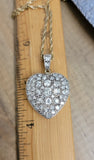 Layaway Two-Antique Victorian 18K Silver Pavé Set Old Cut Diamond Heart Charm Pendant, 4-4.5 CTW, Gift for Her