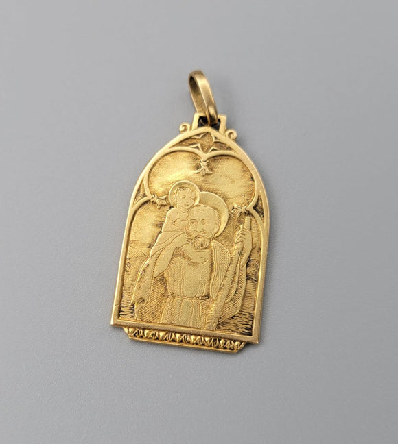 Vintage 18K Gold Saint Joseph Jesus Charm Pendant, Lucky Charm, Christian, Catholic, Talisman