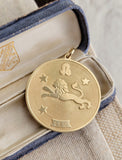 Large Vintage 14K Gold Leo Lion Pendant, Zodiac Charm Pendant, Lucky Charm