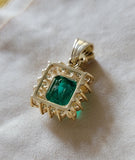 Vintage Mid-century 18K Gold AGL Certified Colombian Emerald Diamond Pendant, Minor Treatment, Gift for Her