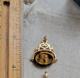 Antique Victorian 14K Gold Tiger's Eye Cameo Watch Fob Charm Pendant, Gift for Her