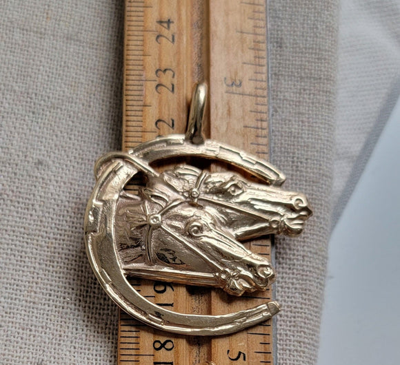 Antique 14K Solid Gold Equestrian Horseshoe Horse Head Charm Fob Pendant, Lucky Talisman
